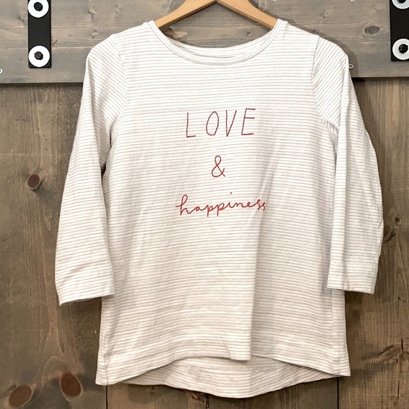 LOFT Tops - Loft White striped three-quarter sleeve T-shirt